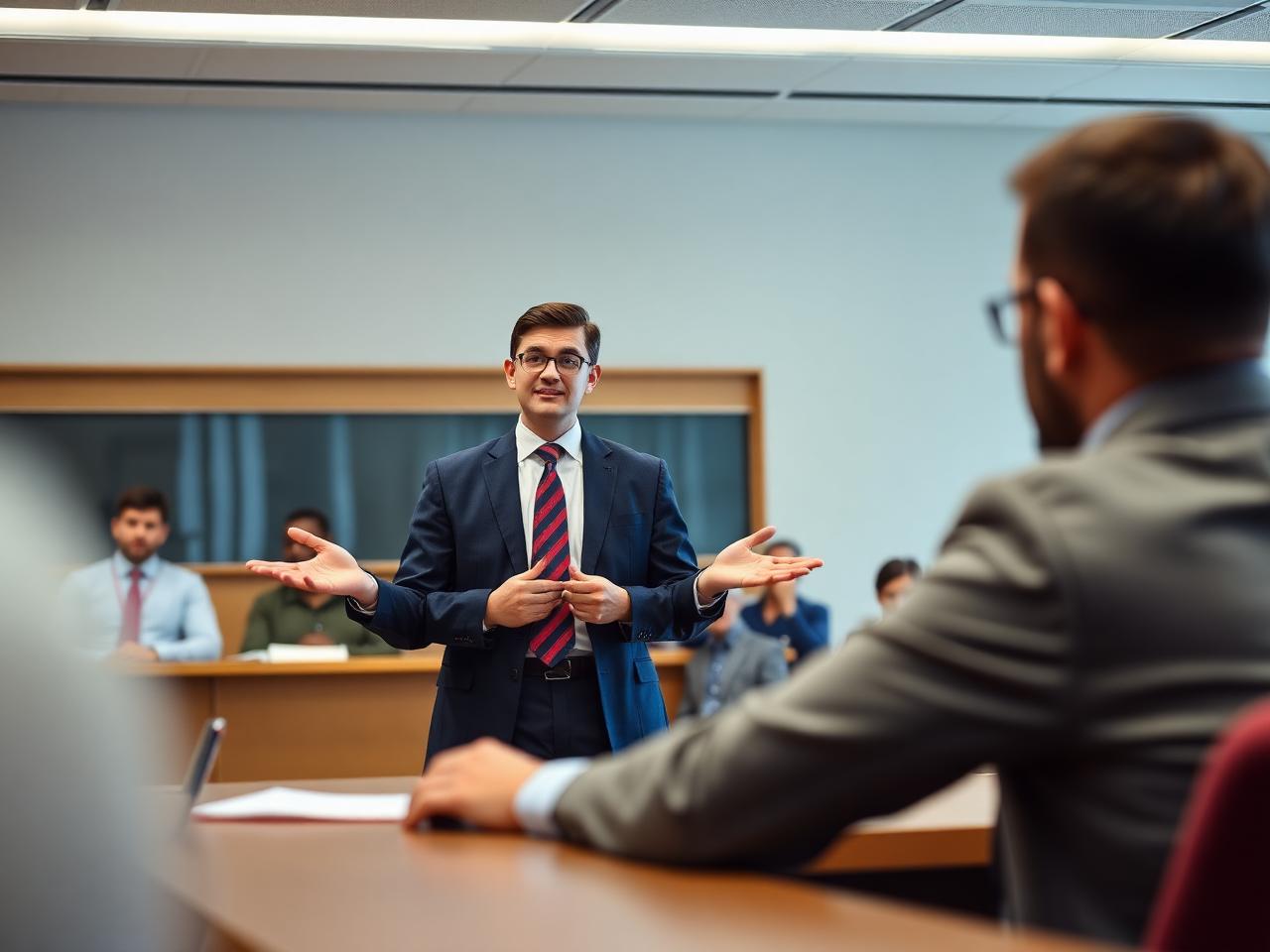 A member presenting recommendations to a room of attendees