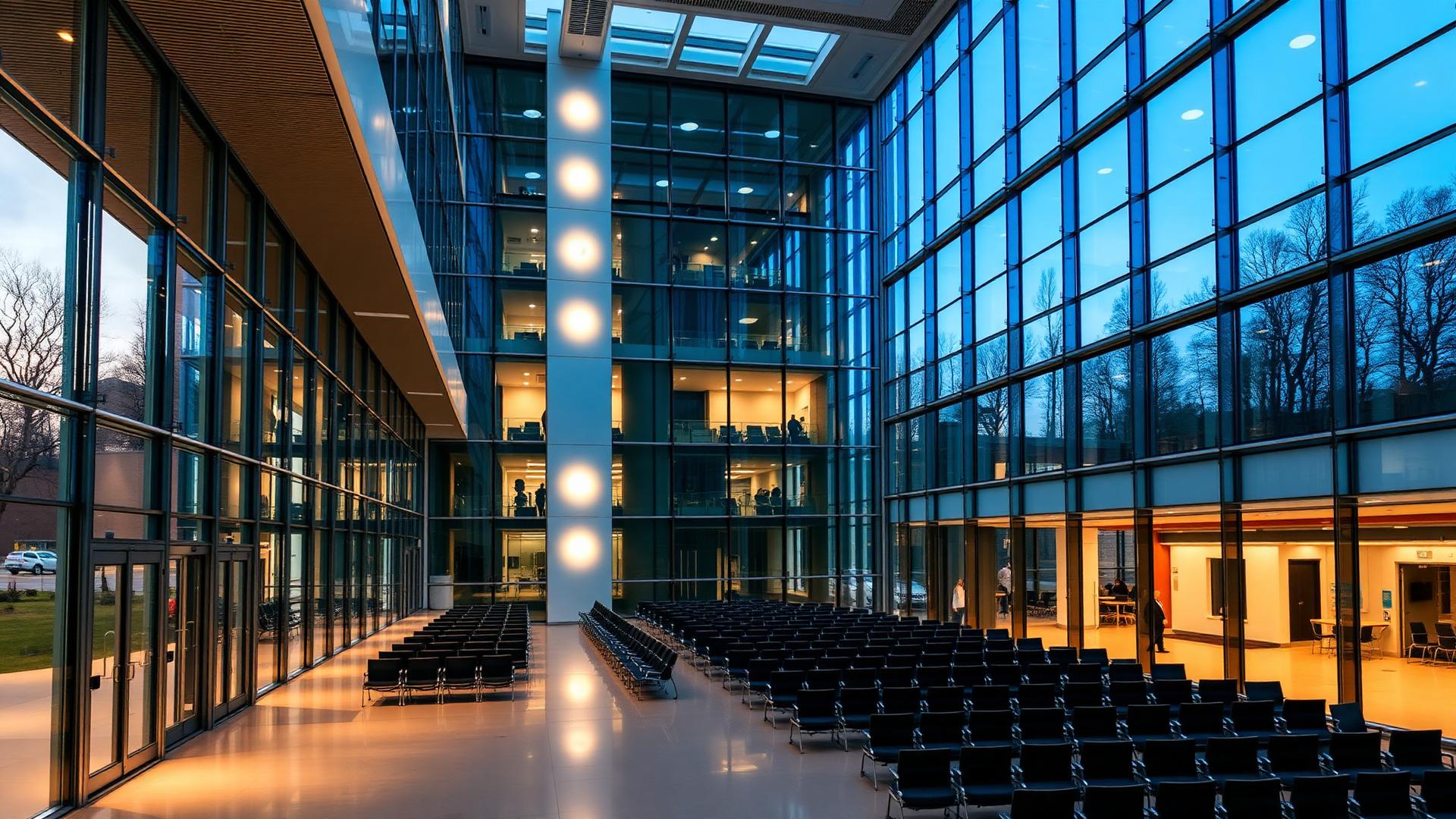 University business school atrium set up for a chapter event